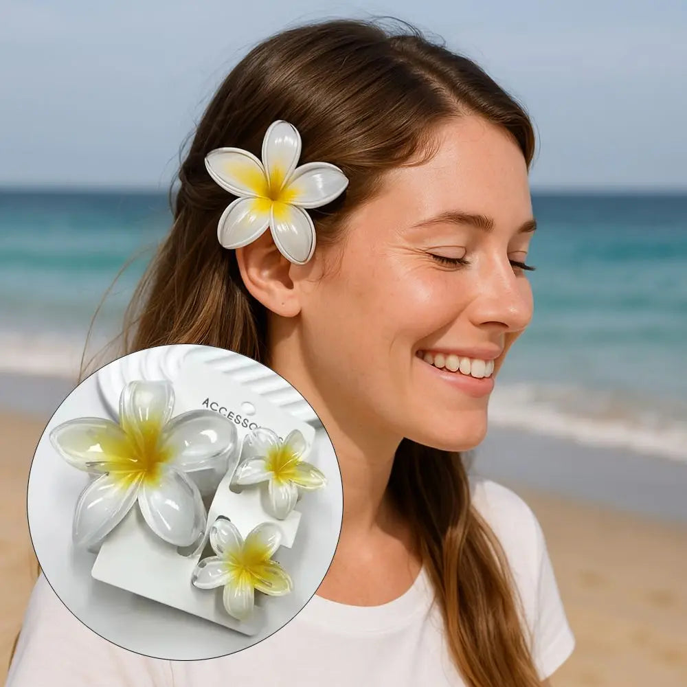 3Pcs/Set Colorful Gradient Hair Claws Plumeria Flower Acrylic Hawaiian Flower Hair Clip Hair Accessories Beach Oasis Select