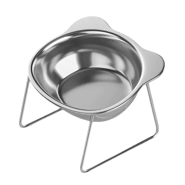 ‌304 Stainless Steel Raised Cat Bowl with 15° Elevated Design Tilted Neck Guard Healthy Feeding Shatterproof for Cats Puppies Oasis Select Bowl with Holder