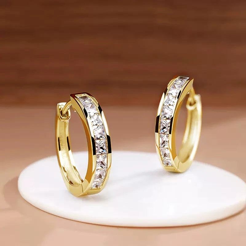 Classic Design Women Hoop Earrings Full with Princess Square CZ Simple and Elegant Female Accessories Versatile Jewelry Oasis Select E3646