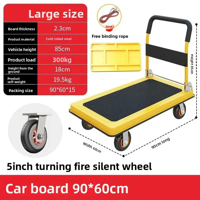 Multi-functional Silent trolley Steel trolley Pull goods Folding flatbed truck Small trailer Truck Supermarket storage Oasis Select Yellow-C-60-90-5