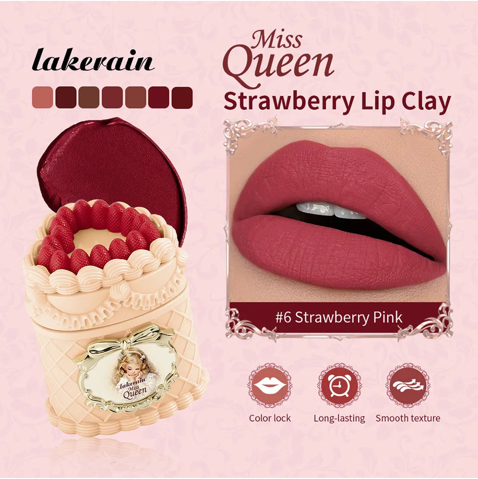 5ml Strawberry Cake Matte Lip Mud, Velvet Matte Lipstick, Retro High Pigment Soft Focus Lip Gloss Oasis Select