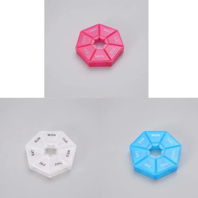 1/2/3Pcs A Week 7 Corners Pill Box Round 7 Boxes For One Week Small Pill Box Mini 7 Days Portable Points Medicine Jewelry Box Oasis Select 3pcs-mix