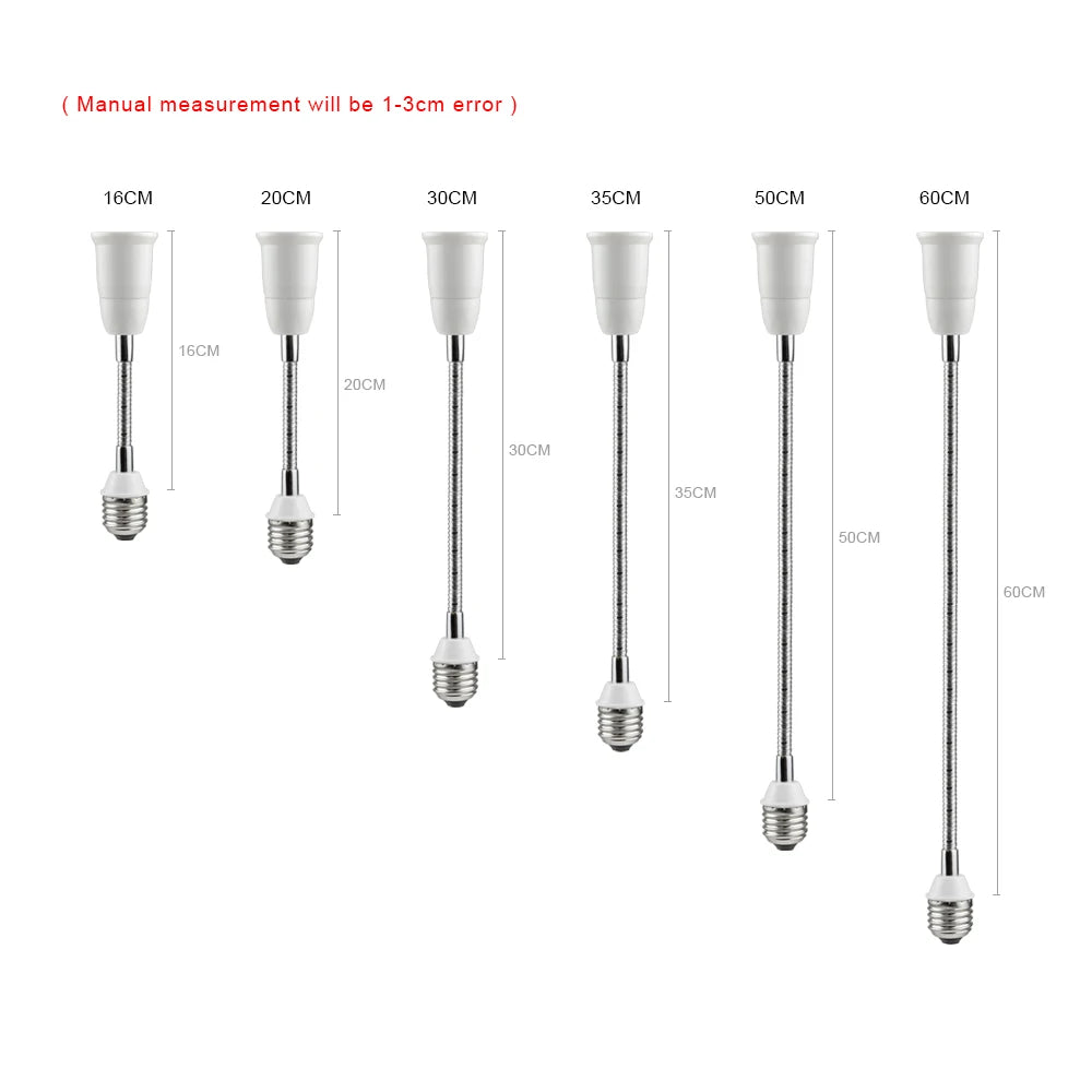 Flexible E27 to E27 LED Bulb Extension Lamp Base Holder Light Accessoriess Socket Converter Fitting 16/20/30/35/50/60 cm Oasis Select 60CM
