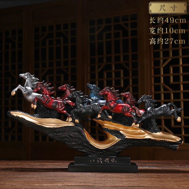 Painted eight horse decorations Chinese Zodiac horses modern Chinese Style TV cabinets porch office decorations Oasis Select A medium