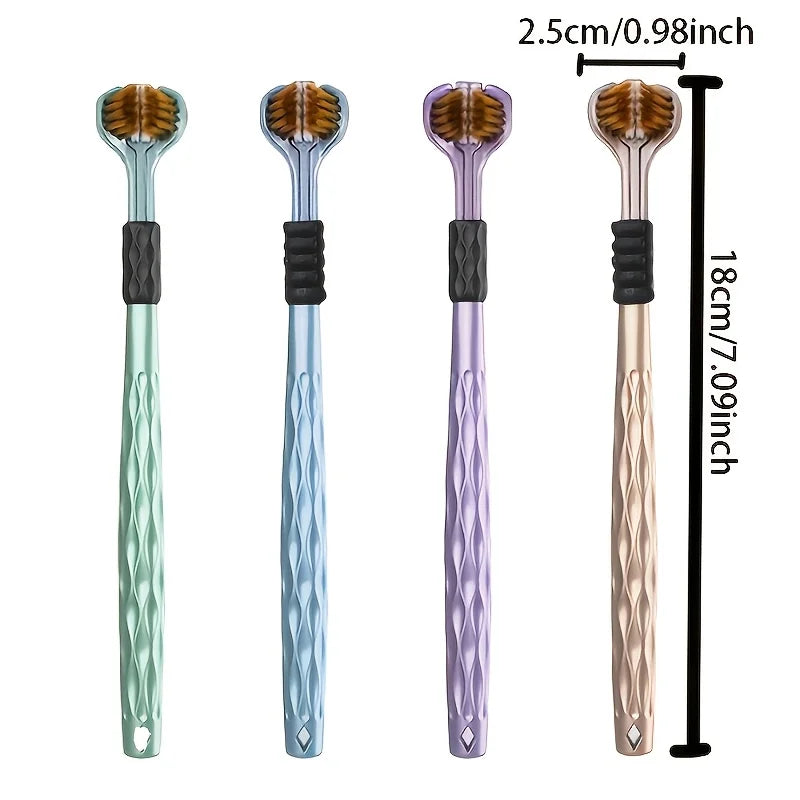 4pcs Set of Ergonomic Manual Toothbrushes with 3 Brush Heads,Golden Volcanic Bristles And Soft Grip Handle - Suitable for Adults Oasis Select