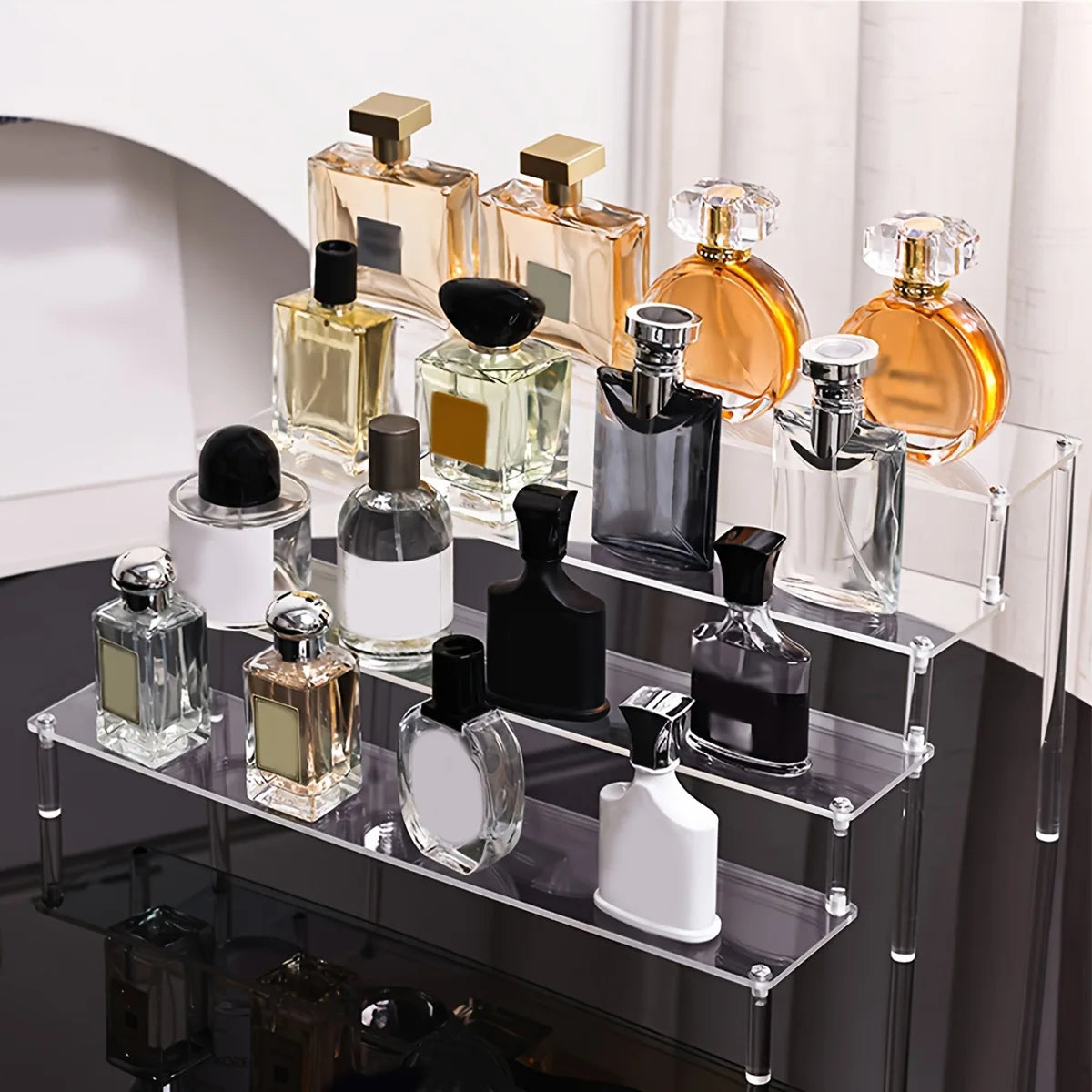 1pc,Multilayer acrylic transparent display rack, desk storage rack, suitable for cosmetics, perfume, dolls, nail polish shelf Oasis Select