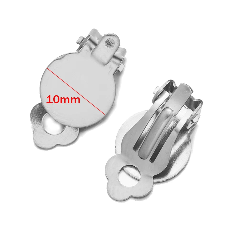 10pcs/Lot Stainless Steel Round Flat Ear Clip Base Converter Non-Pierced Earring Clips For DIY Jewelry Makings Accessories Craft Oasis Select B Steel 10mm