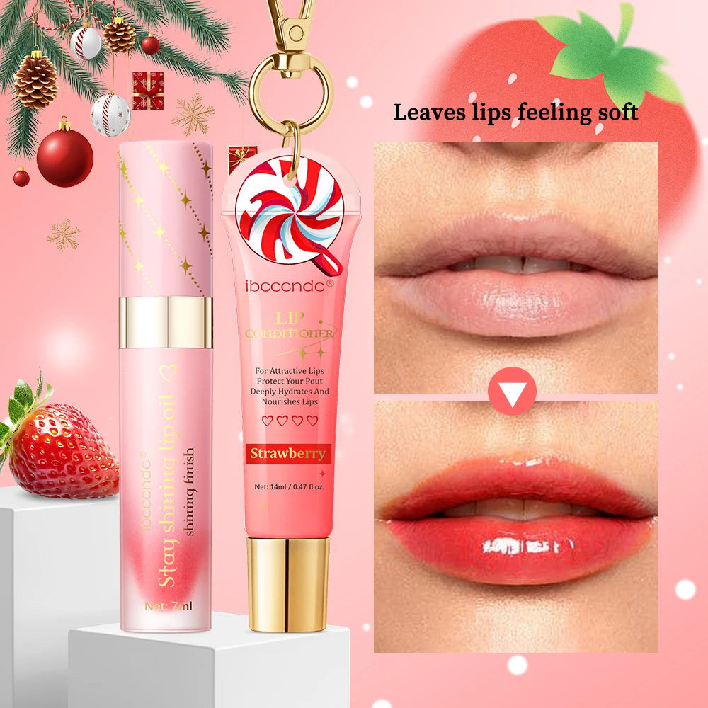 Lip Stain and Lip Oil Set Strawberry Taste Water Based Glossy Gel Hydrating Moisturizing Women Lips Makeup Cosmetic Christmas Oasis Select