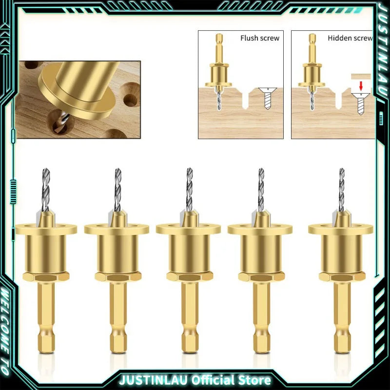 1/5Pcs CNC Adjustable Hexagonal Handle Cutter Woodworking Tools Countersink Drill Router Bit for Wood Installation Limit Hole Oasis Select