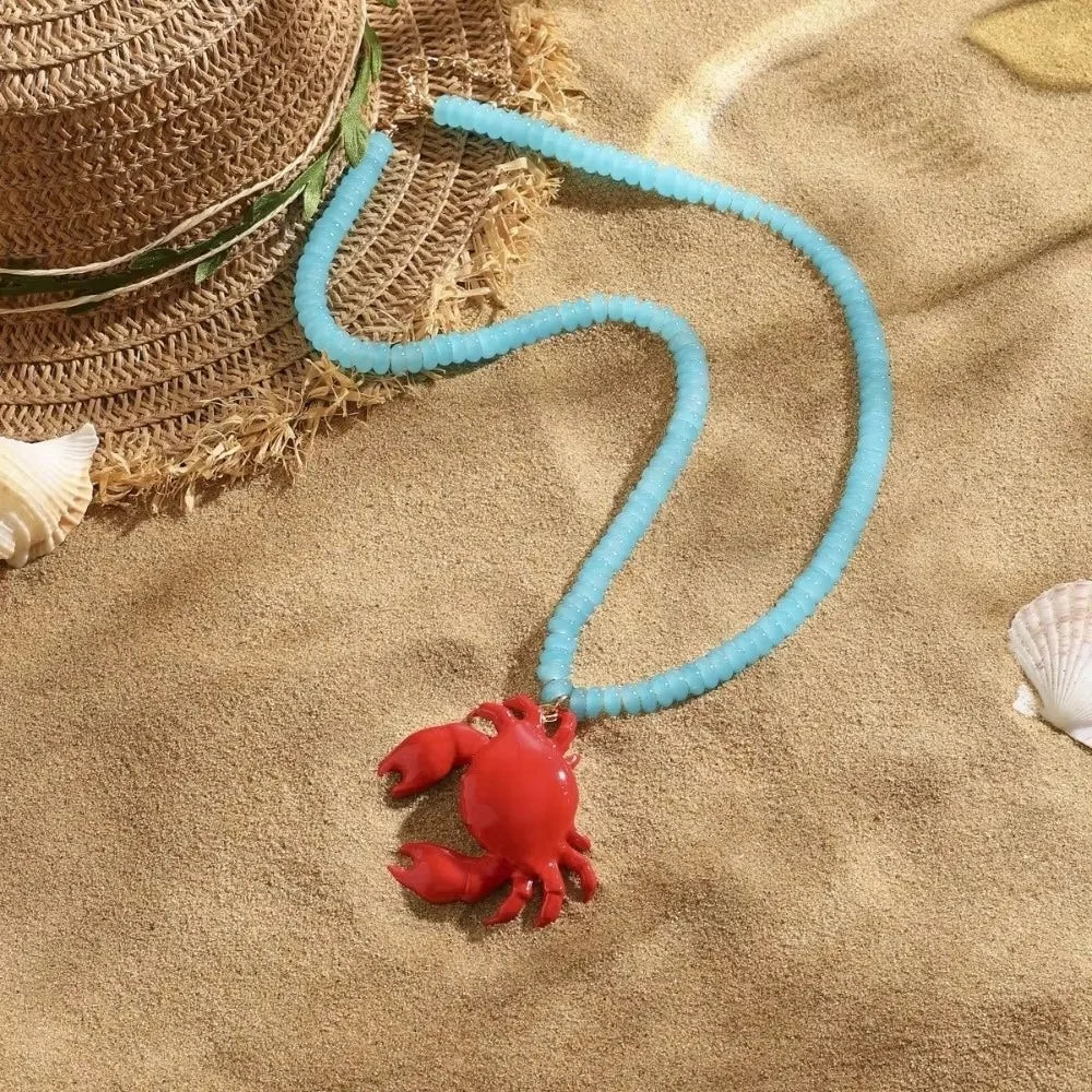 New Beaded Pendant Crab Necklace Childishness Design Enamel Crab Handmade Necklace Boho Style Boho Necklace Summer Accessory Oasis Select