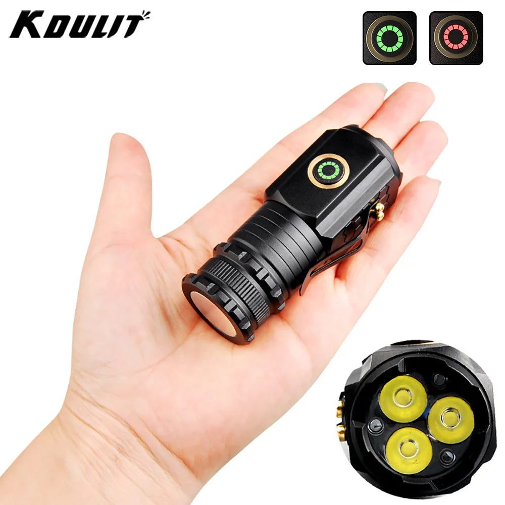 2000LM Powerful LED Flashlight Super Bright Mini EDC Keychain Light USB Rechargeable Torch Camping Lantern with Power Indicator Oasis Select
