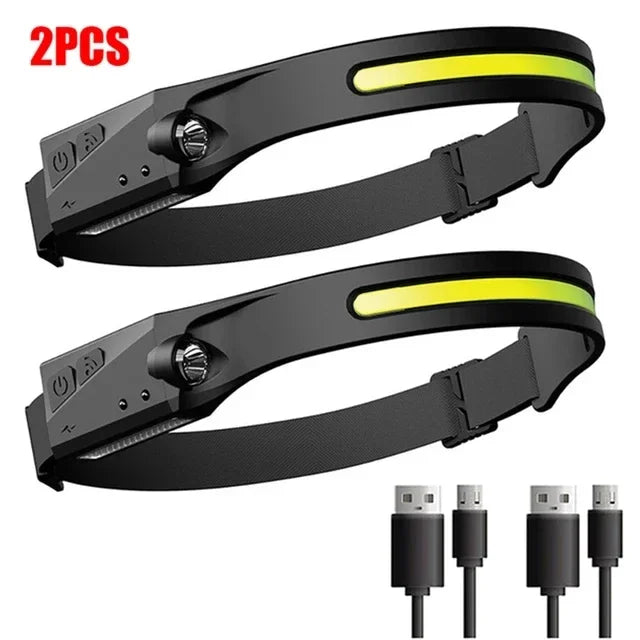 LED Sensor Headlamp USB Rechargeable Led Head Torch Built-in Battery Head Flashlight Outdoor Camping Fishing Headlight Lantern Oasis Select 2 PCS
