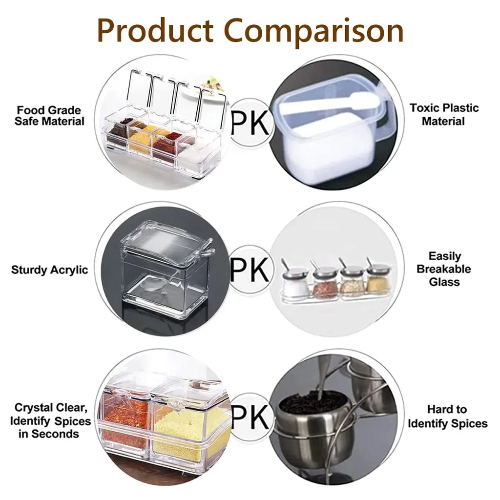 Clear Seasoning Box Set of 4 Crystal Seasoning Storage Container with Spoon Clear Seasoning Rack Spice Pots for Pepper Spice Oasis Select