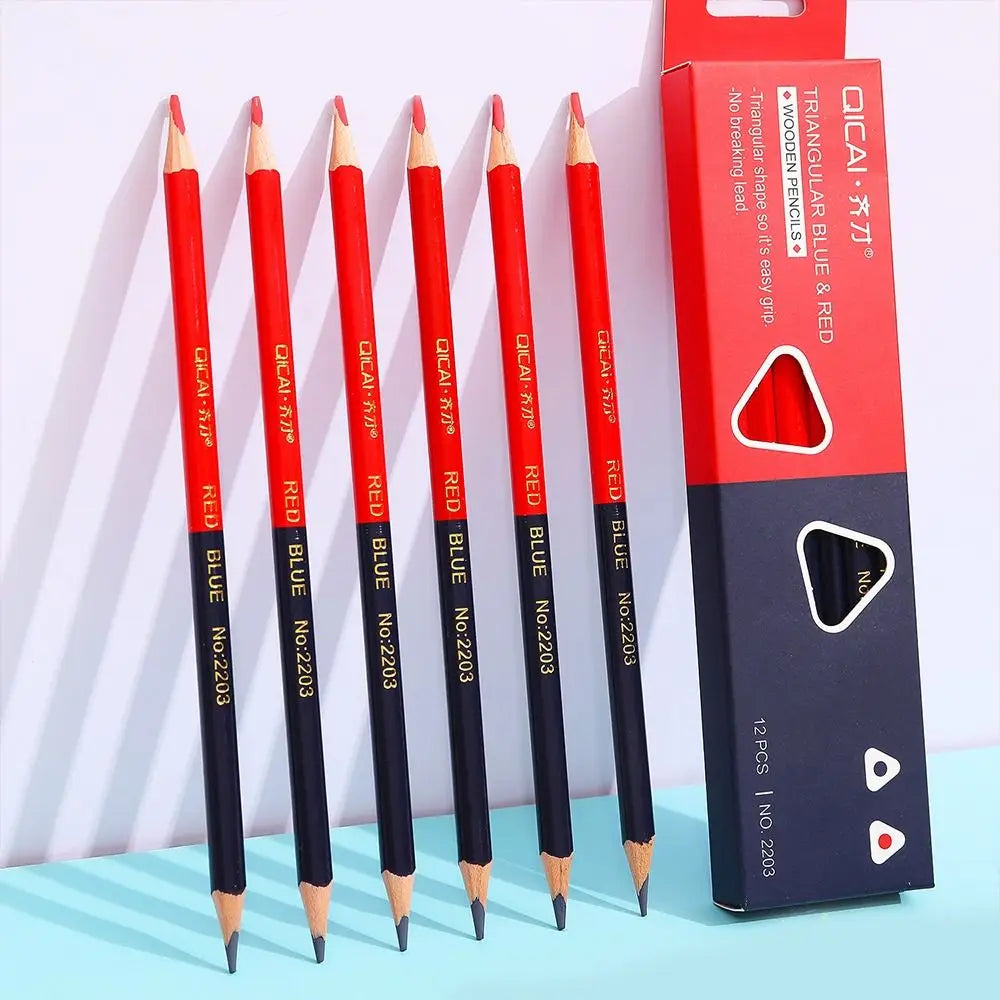 12pcs/set Students Writing Red&Blue Double Head Pencil Drawing Marking 2B Soft Lead Pencil Marker Tools Graphics Oasis Select