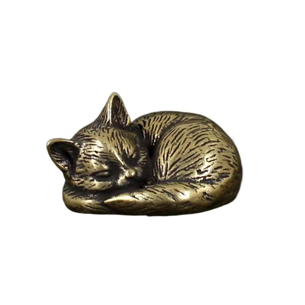 Brass Cat Figurine – Retro Mini Metal Tea Pet Statue Decor Metal Animal Figurine Oasis Select B