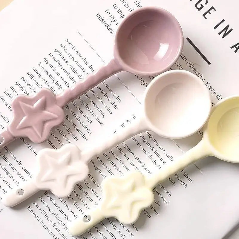 Ceramic Spoon With High Aesthetic Value Star-shaped Long-handled Spoon Rice Spoon Coffee Stirring Kitchen Tablewear Oasis Select