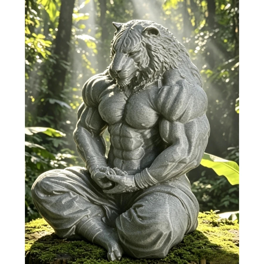 Meditating Tiger Warrior Figurine Muscular Black Anthropomorphic Tiger Sculpture Zen Animal Statue for Home & Office Decor Gift Oasis Select 10cm gray