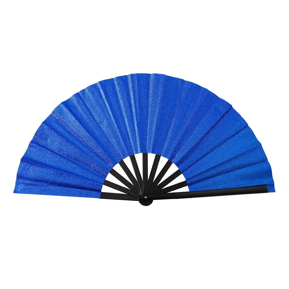 New Foldable Bamboo Fan 33cm Lightweight Holding Laser Colors Hand Fan Portable PVC Clack Clapping Fans for Line Dancing Oasis Select Dark blue