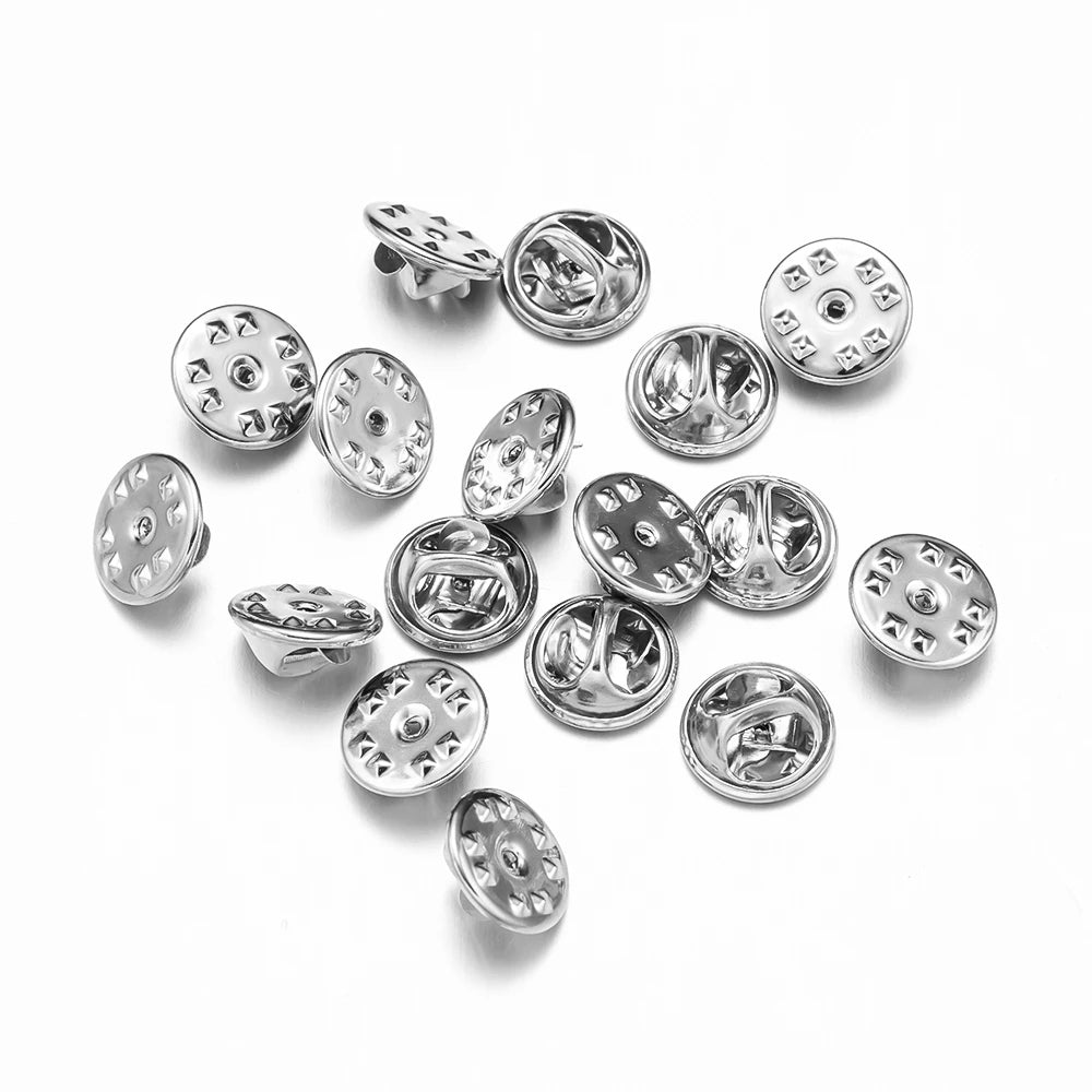 50pcs Rubber Brooch Button Clasps Pin Back Clutch Care Cap Nail Tie Back Stoppers Squeeze Badge Holder Jewelry Accessories Oasis Select Rhodium Back