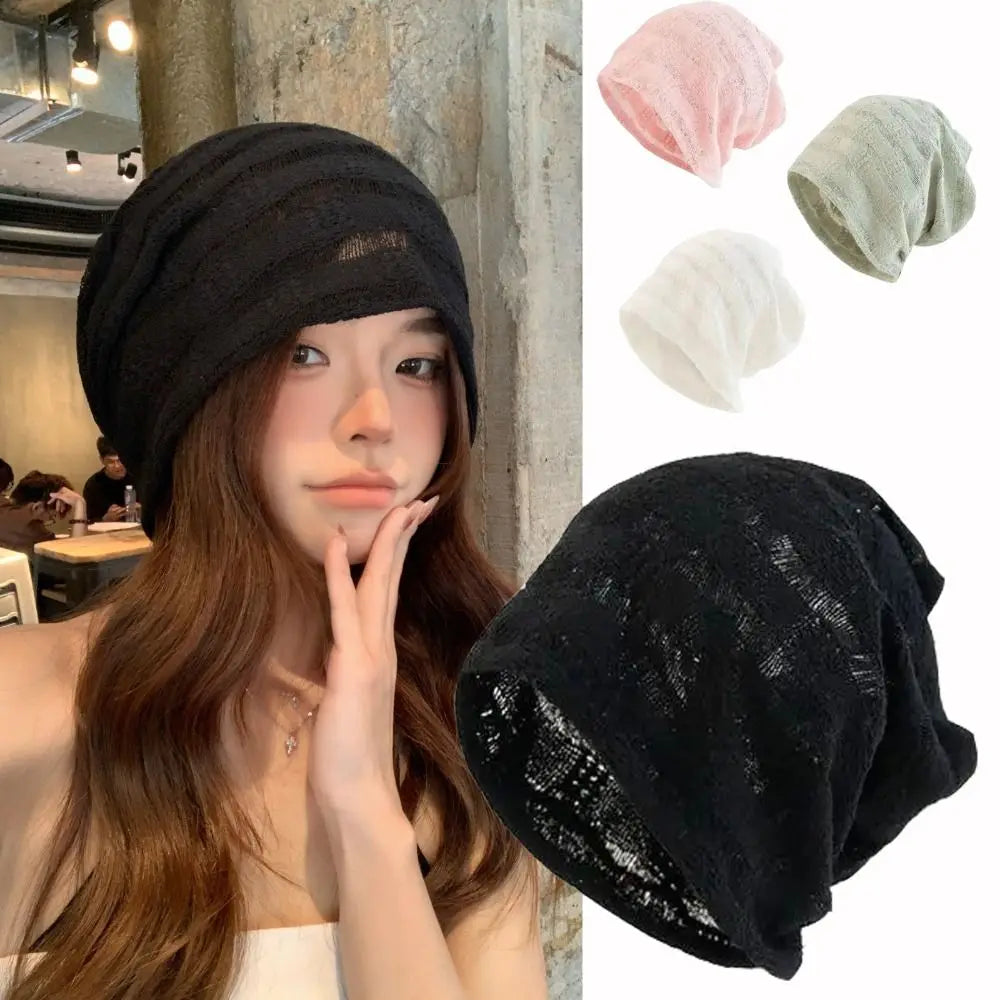Fashion Korean Style Pullover Hat Thin Breathable Beanies Hat Hollow Design Pullover Style Sunscreen Cap Spring Summer Oasis Select