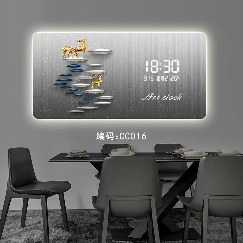 New Modern Simple LCD Digital Display Clock Wall Clock Living Room Decorative Painting Hanging Wall Clock Painting Oasis Select CC016 70cm x 35cm Plug in