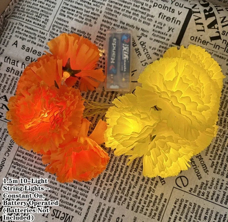 5 Ft LED Orange Marigold Garland Lights for Day of The Dead Halloween Diwali Christmas Party Home Decoration Oasis Select Orange and yellow 1PC
