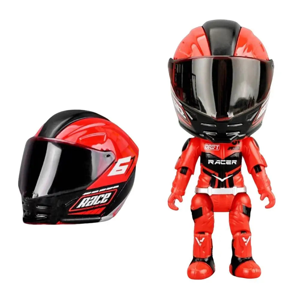 Motorcycle Rider Figurine Deformable Helmet Racing Driver Decoration Figurine Figurine Desktop Ornament Model Children's Gift Oasis Select red