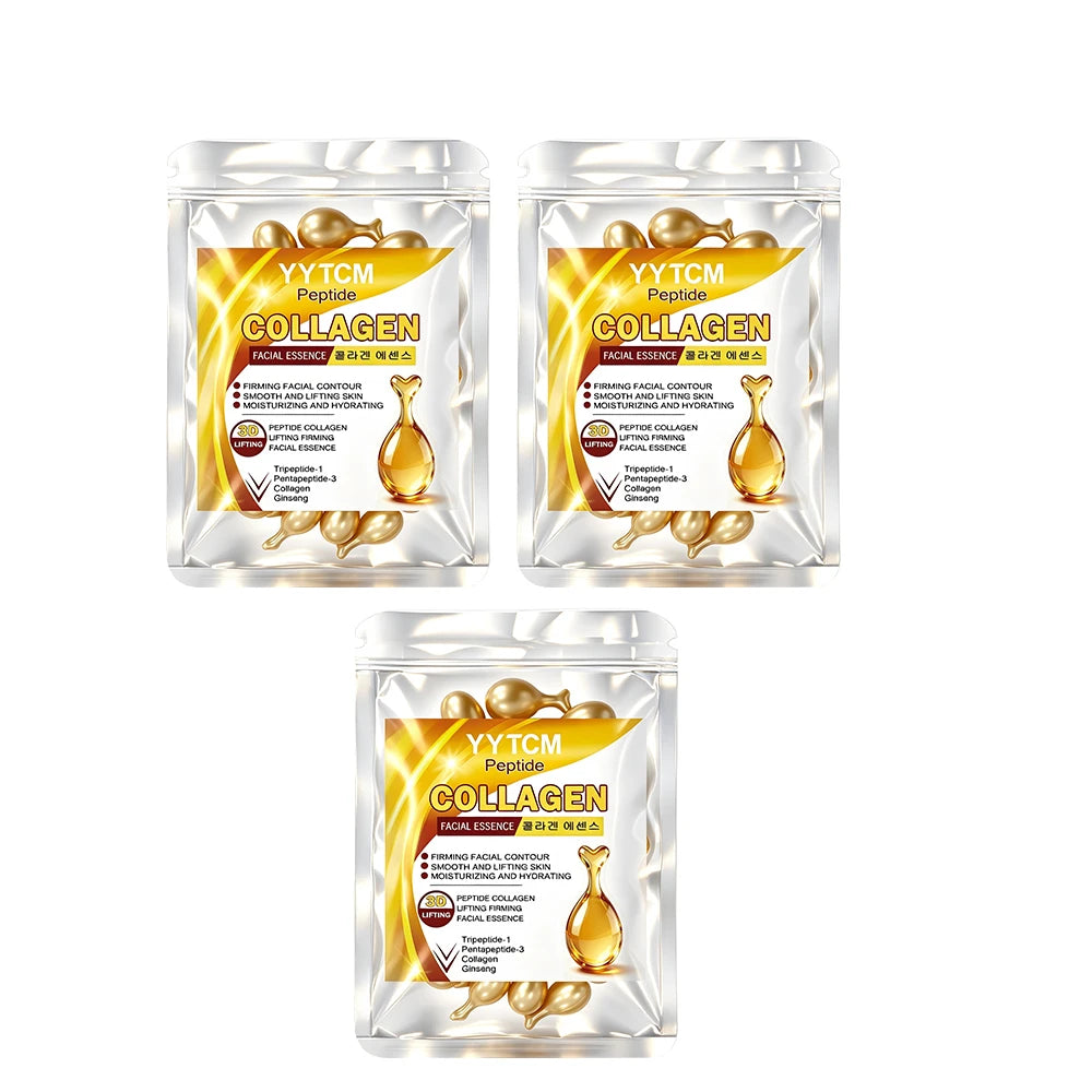 Polypeptide Collagen Essence Capsules, Moisturizing and Firming Essence, Smooths Skin, Contains Squalane, Fullerene, Ginseng Extract, Deep Hydration (0.34Gx30 Capsules)/Bag Oasis Select 3 Bags