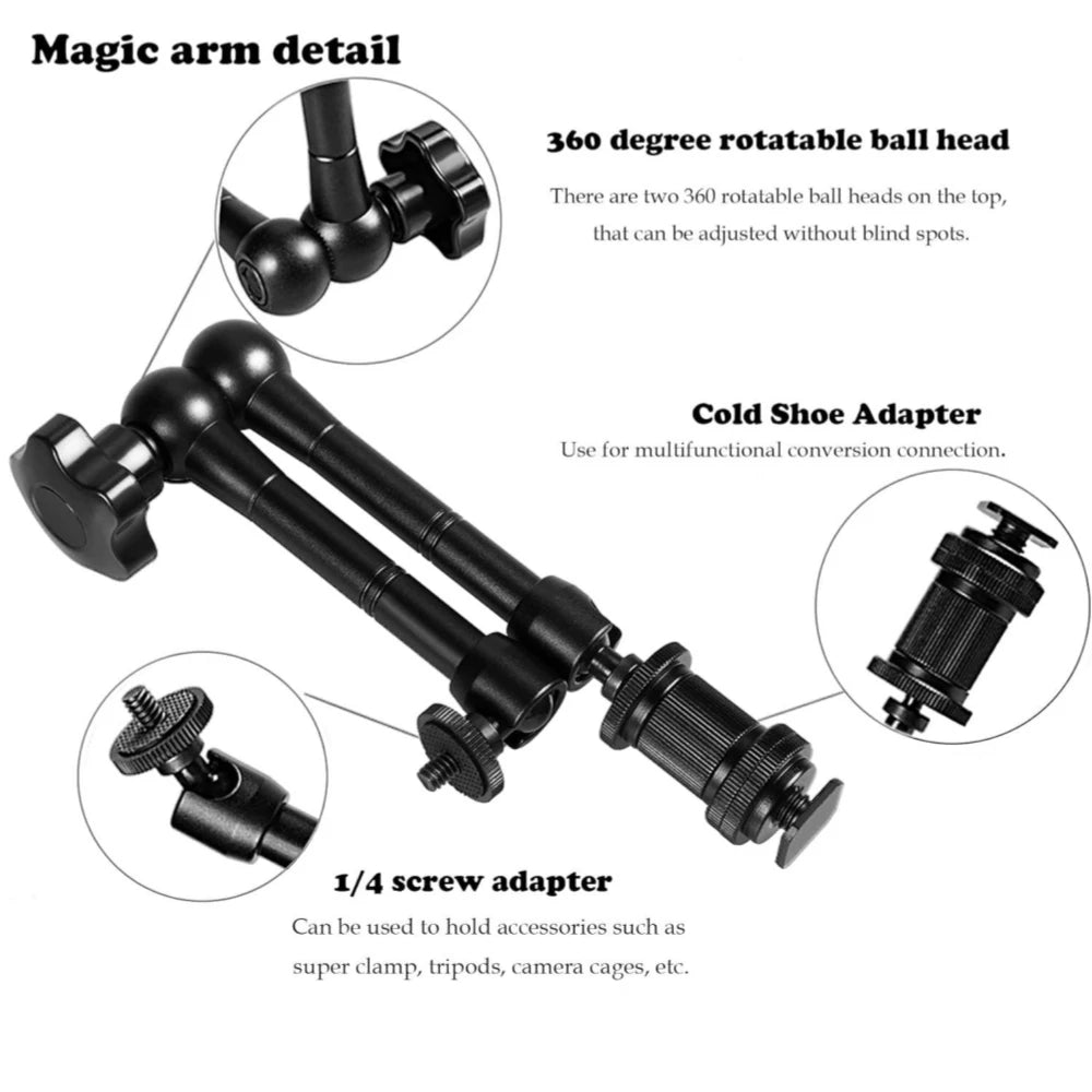 11" Magic Arm Articulating Metal Arm & Super Clamp | VeFly