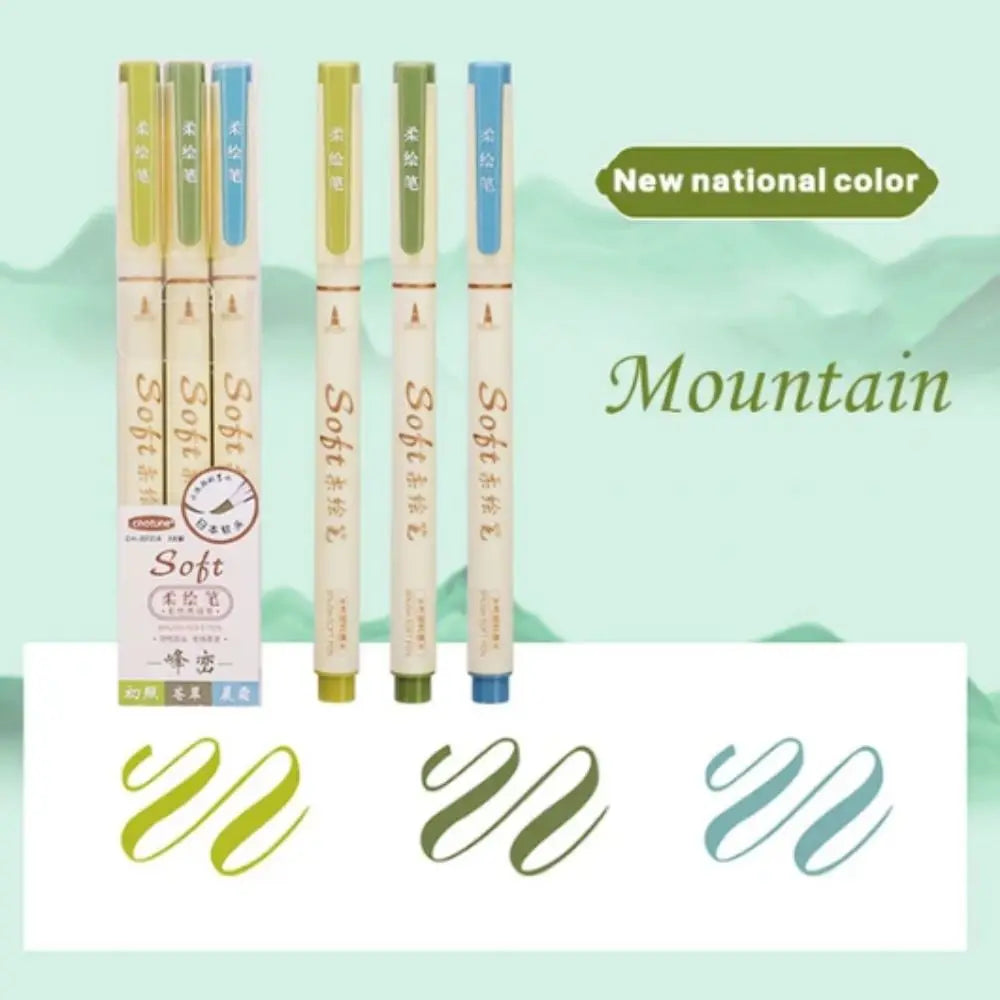 3Pcs/Set Crafts Soft Head Calligraphy Pen Soft Tip Soft Head Calligraphy Practice Pen Cute Colorful Greeting Card Pen Kids Oasis Select mountain