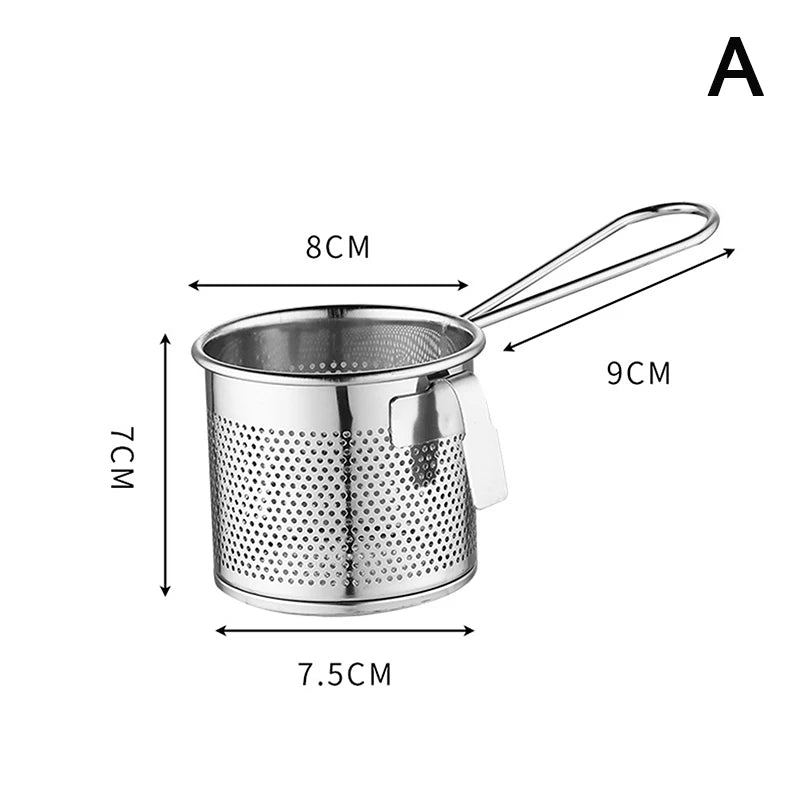 304 Stainless Steel Deep Frying Basket Silver Multi-functional Hangable Colander Oil Filter Mesh Sieve Hotpot Strainer Mesh Oasis Select A