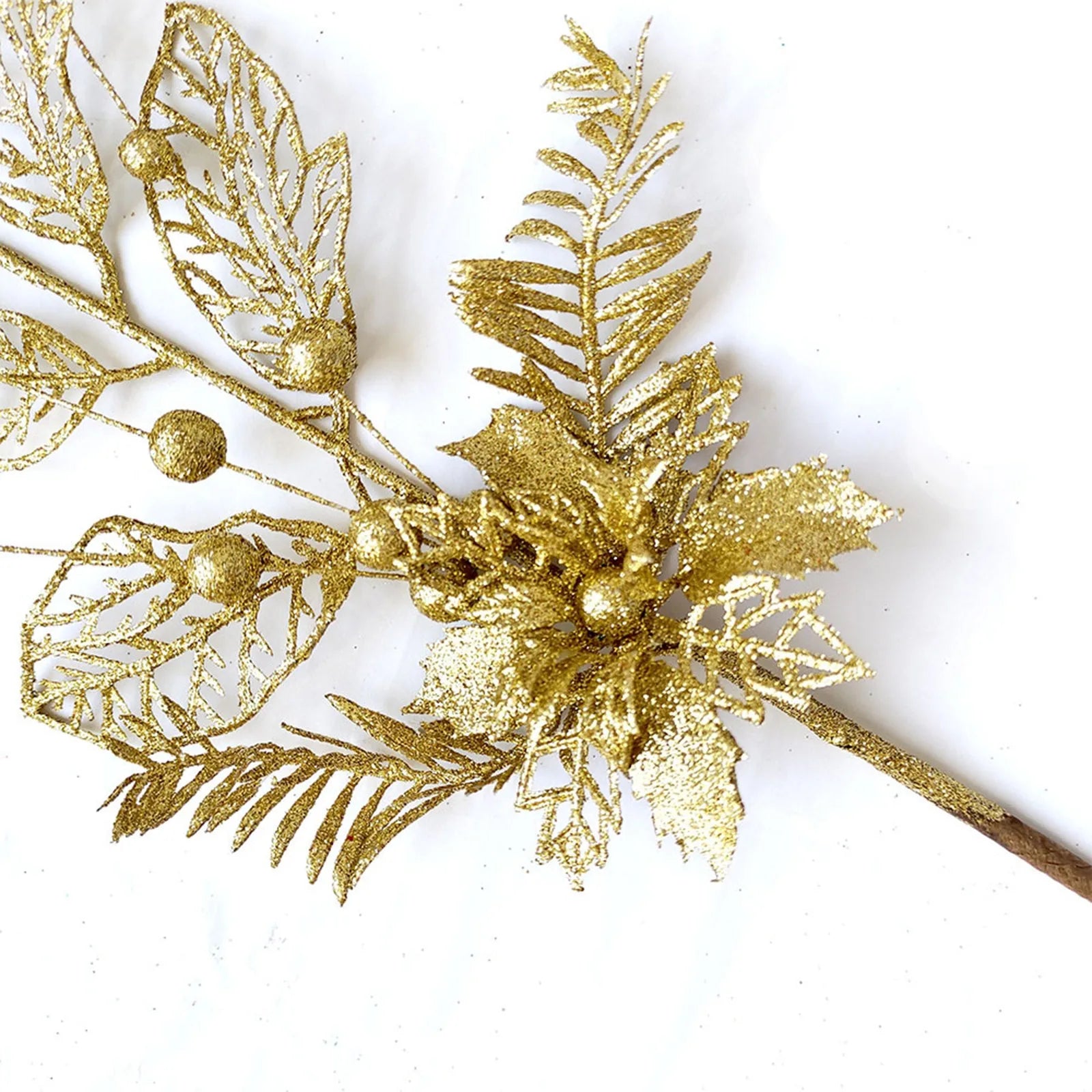 Gold Glitter Christmas Berry Branch Picks – Set of 10 Xmas Decor Christmas Tree Pick Oasis Select