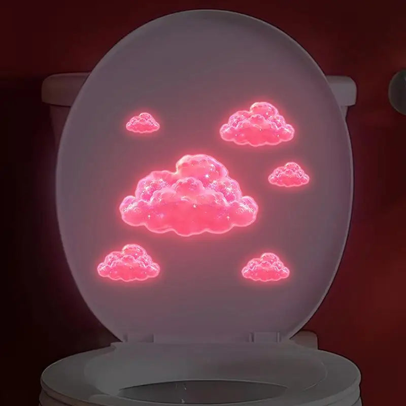 Glow-in-the-Dark Pink Clouds Toilet Sticker Self-Adhesive Removable Wall Decals Luminous Whimsical Home Decor Car Sticker Oasis Select