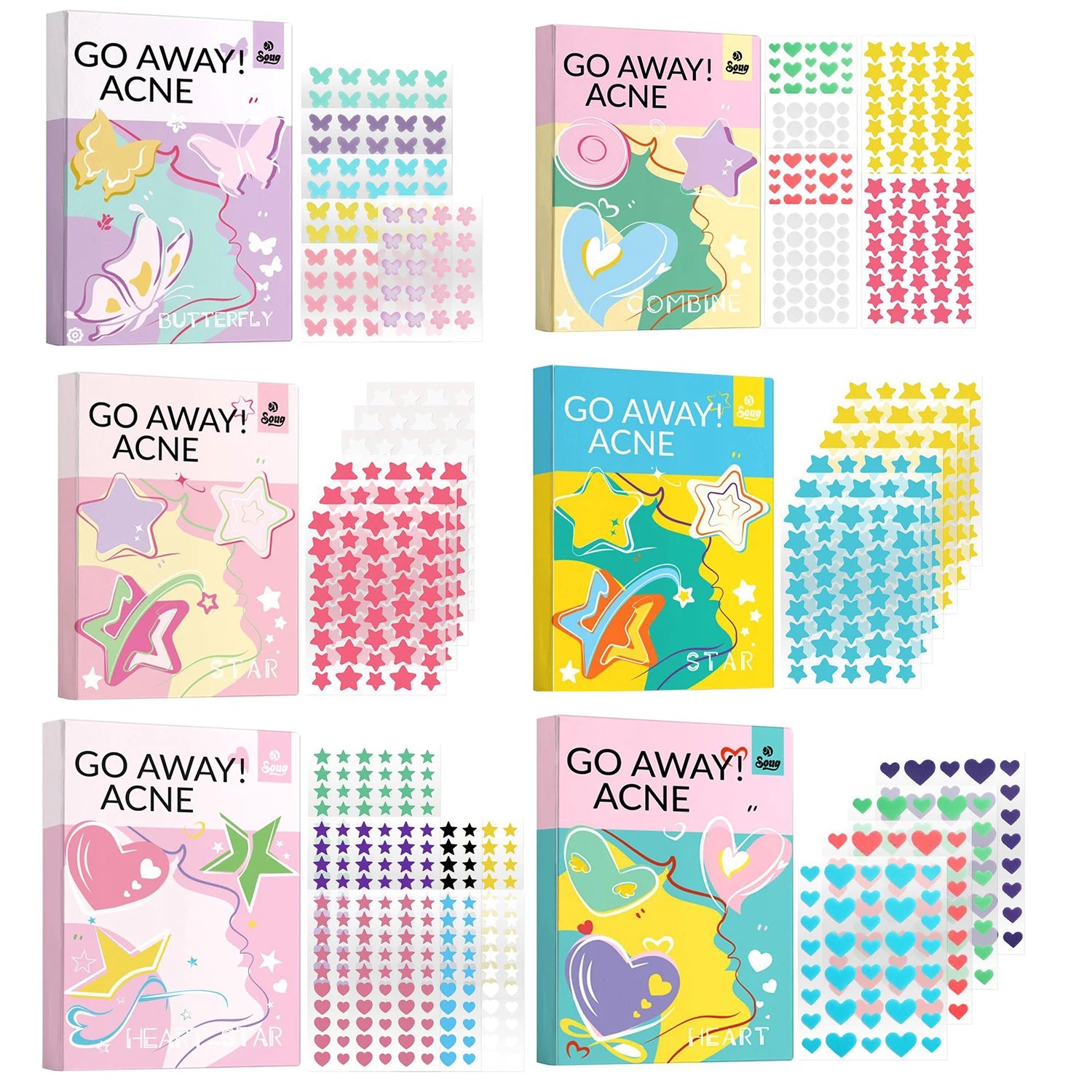 Cute Butterfly Heart Star Acne Pimple Patches – 120–420 Count Acne Pimple Patches Oasis Select