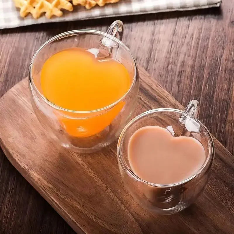 Heart Shaped Mug Double Wall Glass Cup Heat-Resisting Solid Color Wine Glasses Tea Mugs Milk Espresso Coffee Cup for Gift Oasis Select