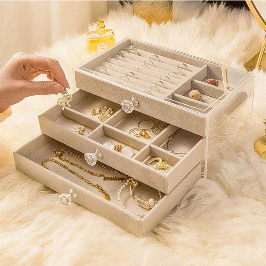 3 Layer Jewelry Organizer Boxes,with Organizer Drawer, Velvet Earring Organizer, Holder Boxes for Stud Earrings, Rings Oasis Select