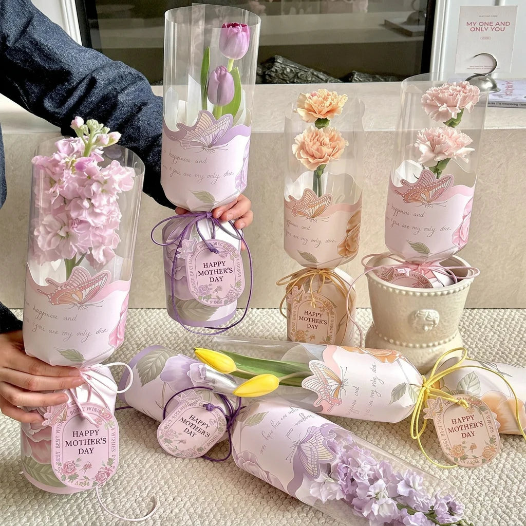 10PCS Rose Flower Bouquet Packaging Bags Flower Wrapping Bags for Mother's Day Wedding Birthday Party Gift Decoration Oasis Select