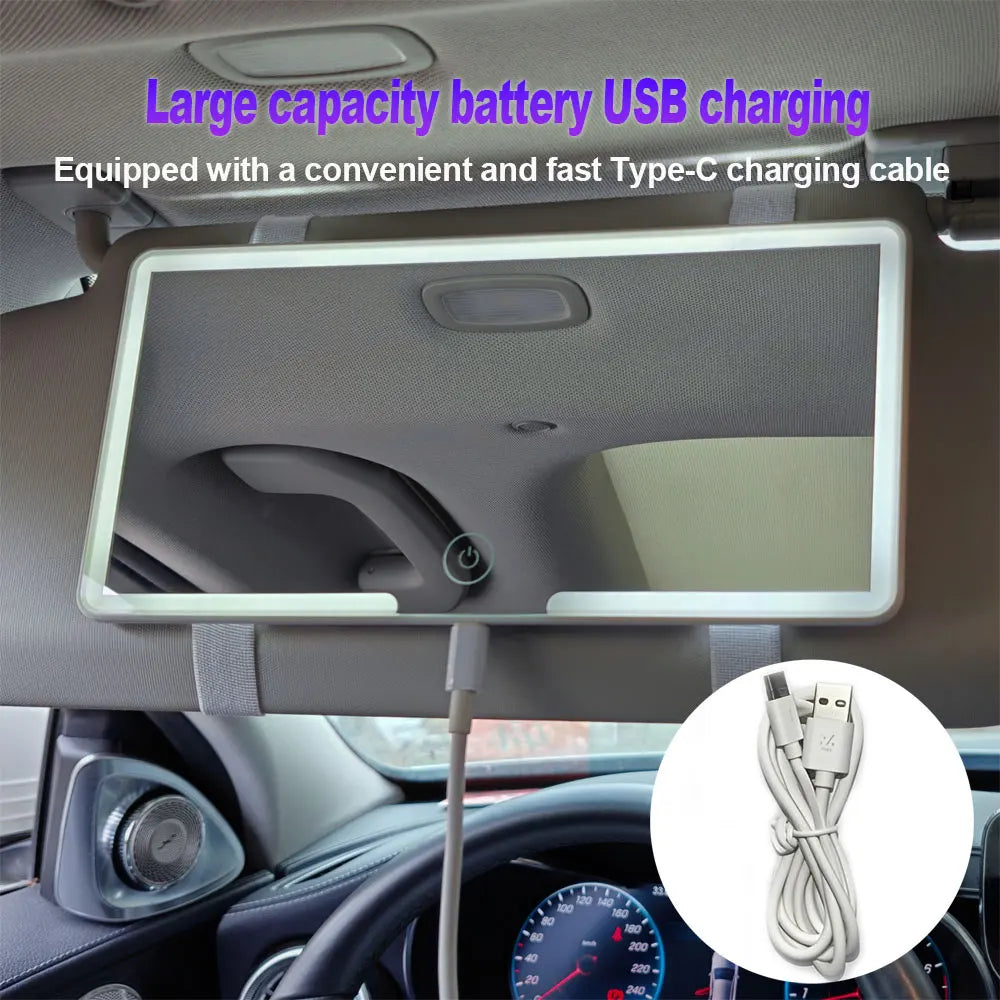 Car Sun Visor LED Vanity Mirror – HD Touch Dimming Rechargeable