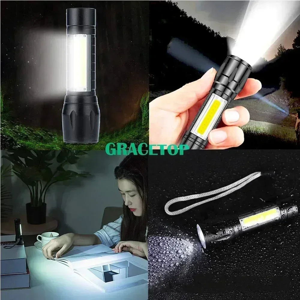 Portable COB+LED Pocket Flashlight Rechargeable Tactical Torch MINI 3 Lighting Mode with Side Lamp for Outdoor Camping Emergency Oasis Select
