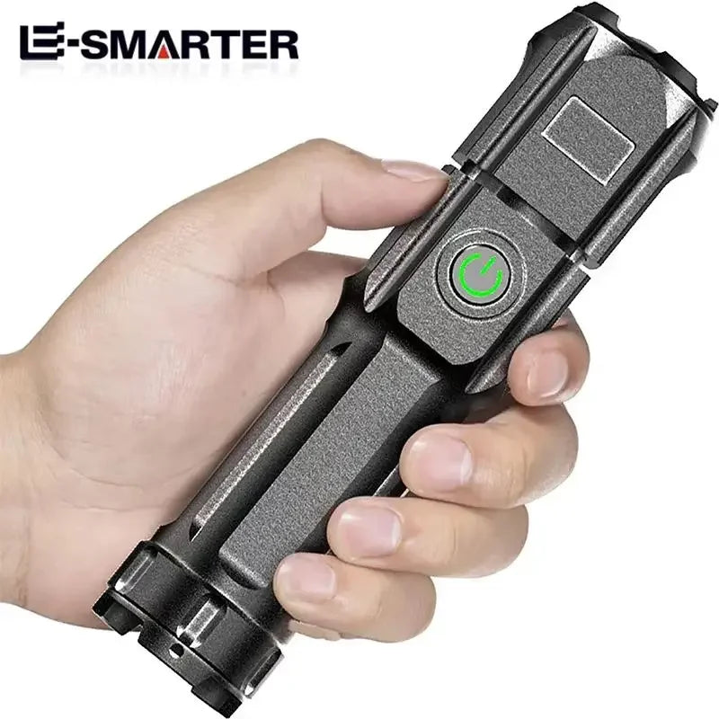 Rechargeable Telescopic Zoom Tactical Flashlight LED Torch with 4 Lighting Modes Long-Range Waterproof for Camping And Fishing Oasis Select