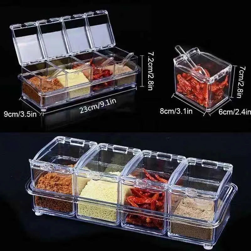 Clear Seasoning Box Set of 4 Crystal Seasoning Storage Container with Spoon Clear Seasoning Rack Spice Pots for Pepper Spice Oasis Select
