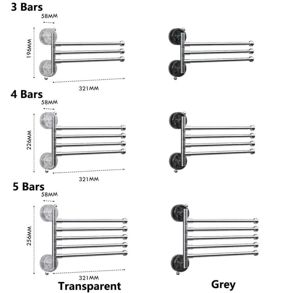 3/4/5 Bar Rotating Suction Cup Towel Rack | Foldable Hanger