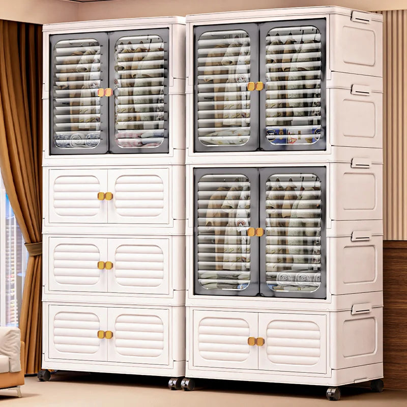 Foldable Cabinet,2-5 Tier, Multi-Combo,Rolling Mobile with Wheels,Heavy-Duty, Large Capacity,Bedroom/Living Room/Kitchen Storage Oasis Select