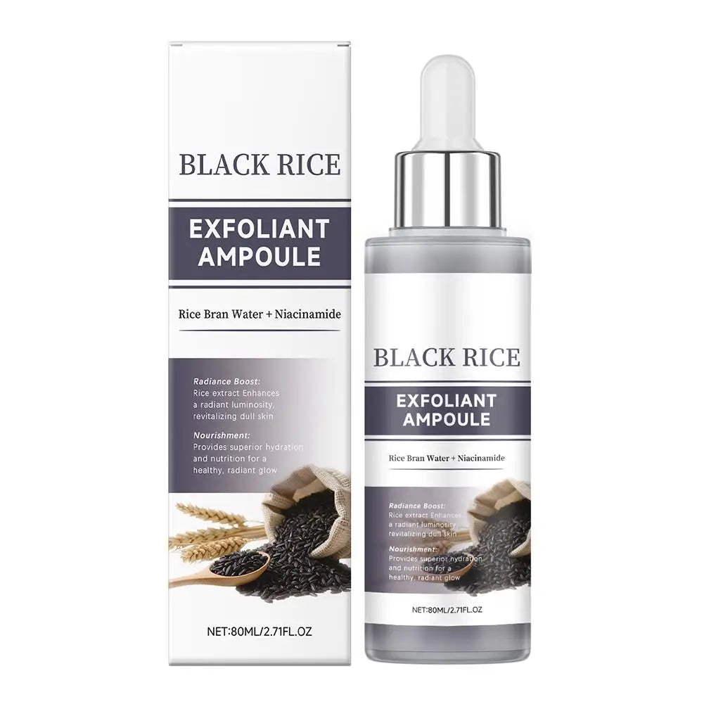 Black & White Rice Exfoliant Ampoule, White & Black Rice Exfoliating Essence Serum with Hyaluronic Acid, Deep Hydration Skincare Oasis Select B-80ML