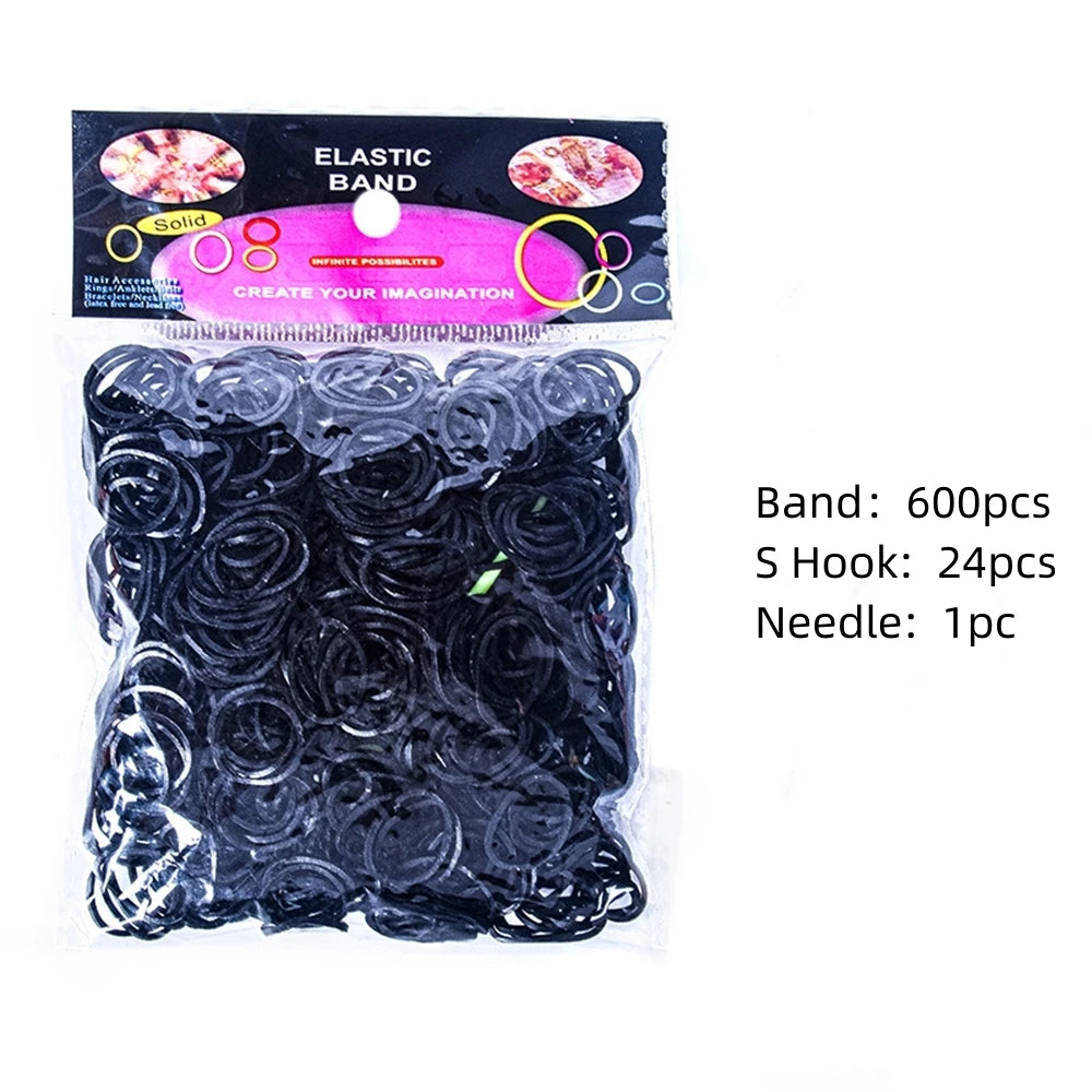 600pcs Loom Rubber Bands Kit Bracelet Making Kit for Kids Elastic Weaving Lacing DIY Crafting Gift Girl Oasis Select Black
