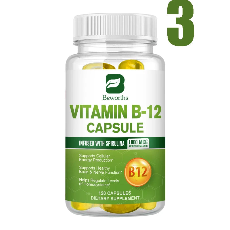 BEWORTHS 1000mcg Organic Vitamin B12 Capsules Support Cellular Energy Production, Brain and Nervous System Health 120PCS Oasis Select 3Bottles United States