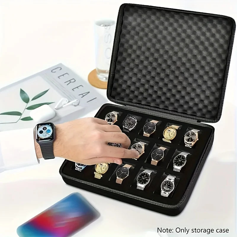 15 Slots Watch Display Box Portable Jewelry Storage Organizer Dustproof Watch Case with Card Slots for Collection & Exhibition Oasis Select