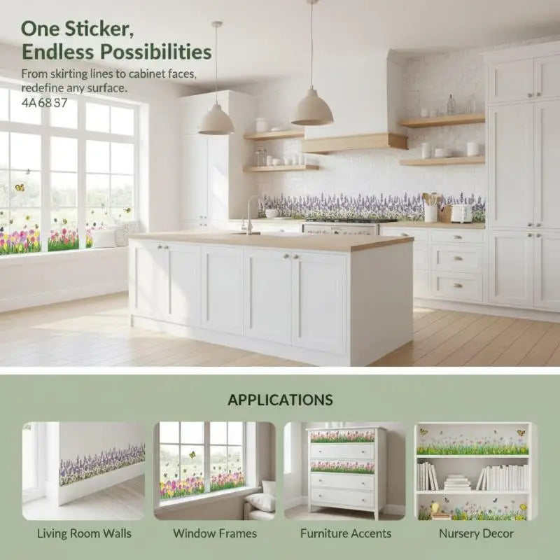 Floral Butterfly Border Wall Sticker – Removable PVC Decal