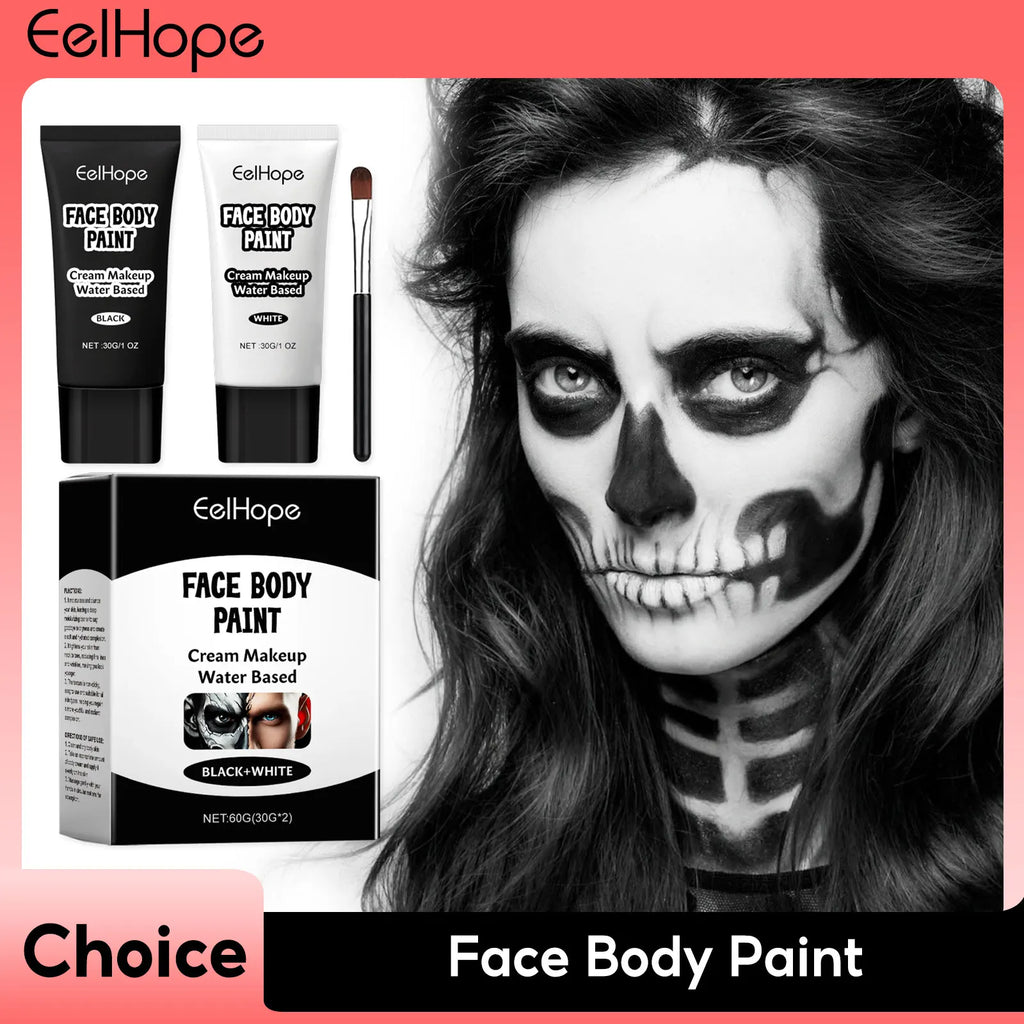 Halloween Black White Eyes Face Body Paint Full Coverage Lighweight Foundation Clown Joker Makeup Waterproof Cream Oil Cosplay Oasis Select