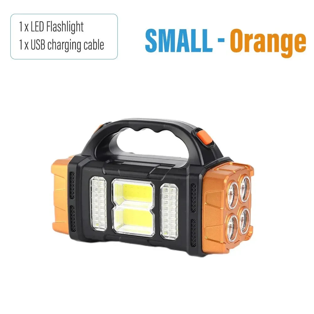 High Power Led Flashlights Camping Torch Work Light Solar Charge 4 Gear USB Rechargeable Light Waterproof Light for Outdoor Oasis Select Small-Orange
